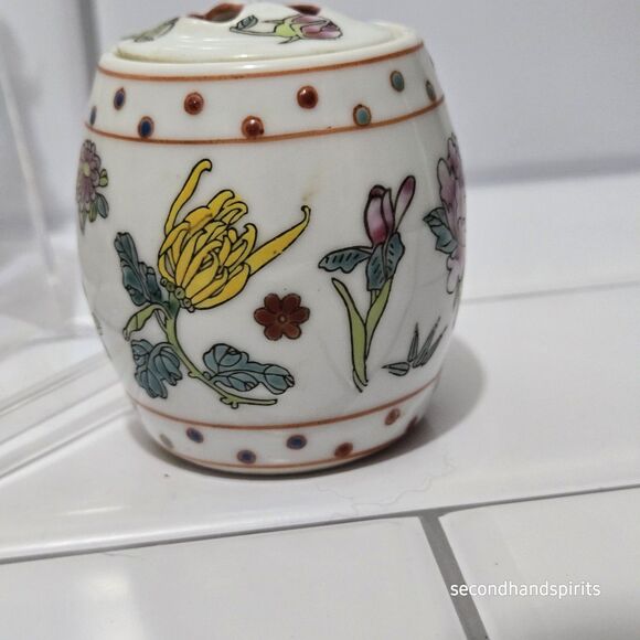 Vintage Jingdezhen China Trinket Ginger Spice Jar Mini 2.5" Dragonfly Floral - Picture 5 of 8